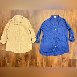 Sigrid Olsen Blue Linen Lagenlook Button Up Roll Tab Long Sleeve Top Womens L